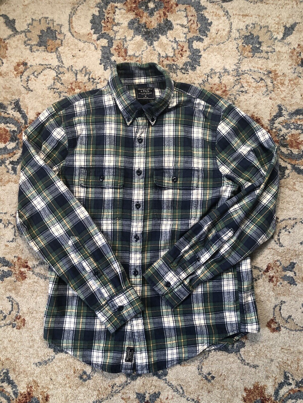 Abercrombie & Fitch Flannel Shirt Men's Green Medium Long Sleeve